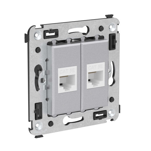Компьютерная розетка RJ-45 без шторки в стену, кат.5е двойная, Avanti, закаленная сталь