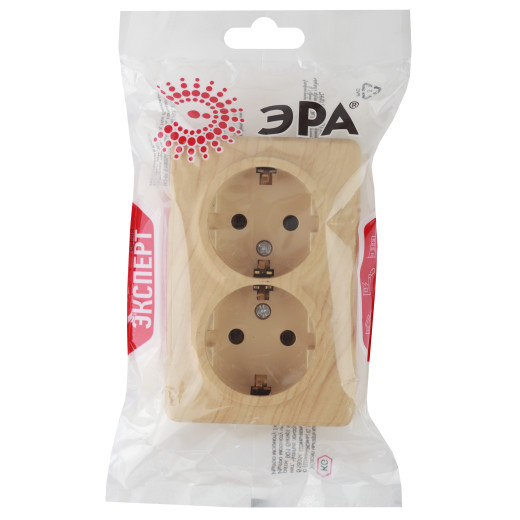 Розетка ЭРА Эксперт 11-2205-11 двойная с заземлением 2х2P+E Schuko 16A-250В IP20 ОУ сосна