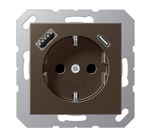 JUNG Розетка SCHUKO с USB-зарядным устройством, тип A + тип С; термопласт; мокка