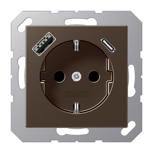 Розетка SCHUKO® с USB-зарядным устройством, тип A + тип С, термопласт, мокка
