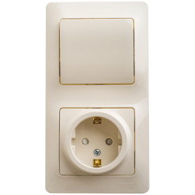 Systeme Electric Glossa Беж Блок: розетка с/з со шторками и 1-кл. выключатель