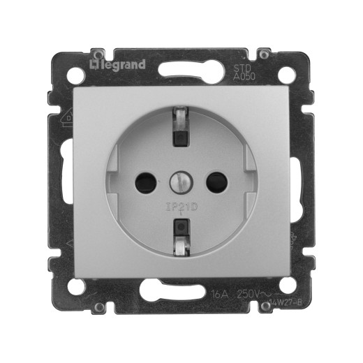 Розетка с заземлением - Legrand Valena - со шторками 16А 250В винтовые зажимы - алюминий