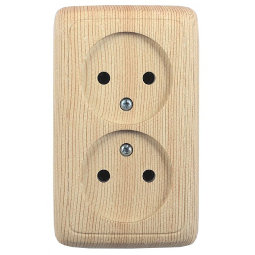 РА16-145-02 Розетка открытой установки, двухместная, с монтажной пластиной, цвет сосна