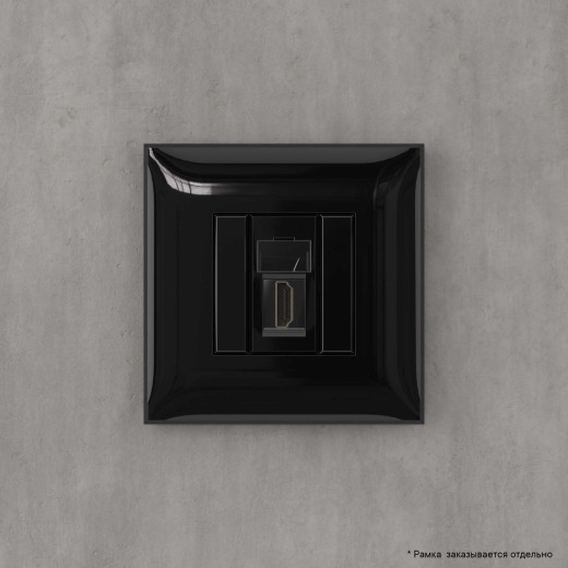 HDMI розетка одинарная в стену, тип А-А, Avanti, черный квадрат