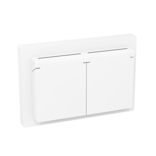 Механизм розетки двойной, 16А, IP44, с заземлением, со шторками, с рамкой, с крышками, белый Эпика EKF