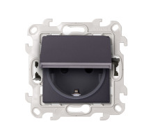 Simon 24 Графит Розетка 2К+3 IP44 с крышкой и защитными шторками Push&Go