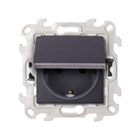Simon 24 Графит Розетка 2К+3 IP44 с крышкой и защитными шторками Push&Go