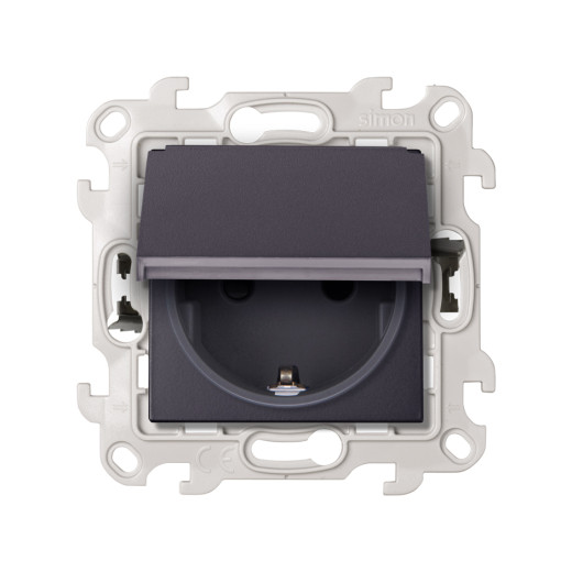 Розетка 2К+3 IP44 с крышкой  и защитными шторками Push&Go , графит