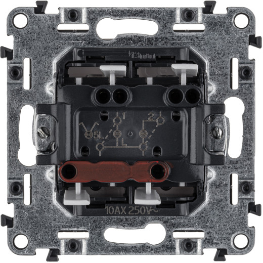 Valena LIFE.Выключатель двухклавишный 10АХ 250В с подсветкой.С лицевой панелью.Белый