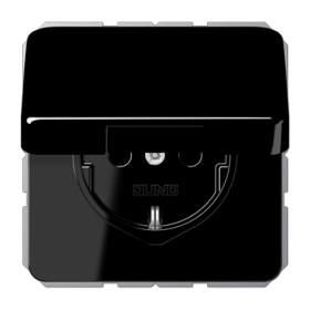 JUNG Штепсельная розетка SCHUKO 16A 250V~ с защитой от детей и крышкой, черная