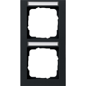 Gira E2 Черный Рамка 2-ая вертикальная с полем для надписи