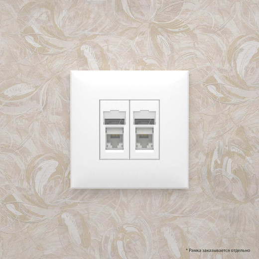 Компьютерная розетка RJ-45 в стену, кат.5e двойная, Avanti, белое облако