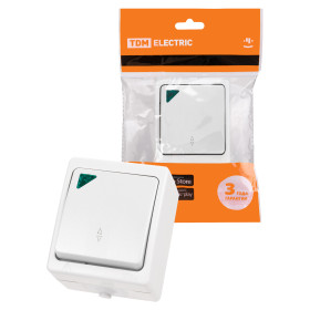 TDM Переключатель на 2 направления 1-кл. с подсветкой открытой установки IP54 10А белый 