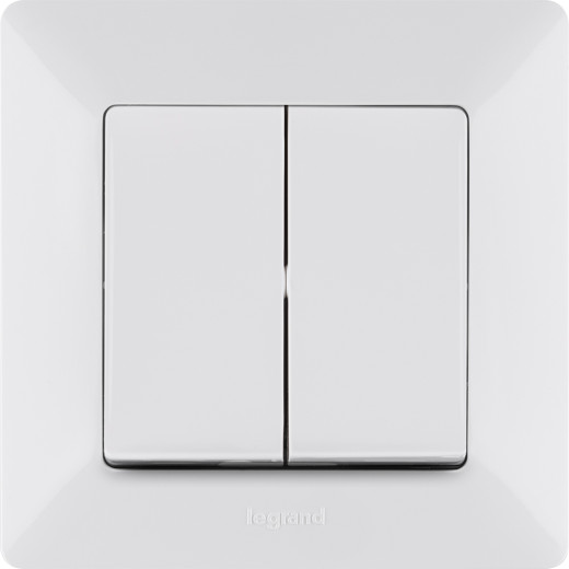 Valena LIFE.Переключатель двухклавишный 10А 250В с лицевой панелью.Безвинтовые зажимы.Белый