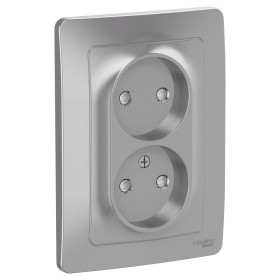 Systeme Electric Blanca внутр Алюминий Розетка 2-ая б/з со шторками, 16А, 250В