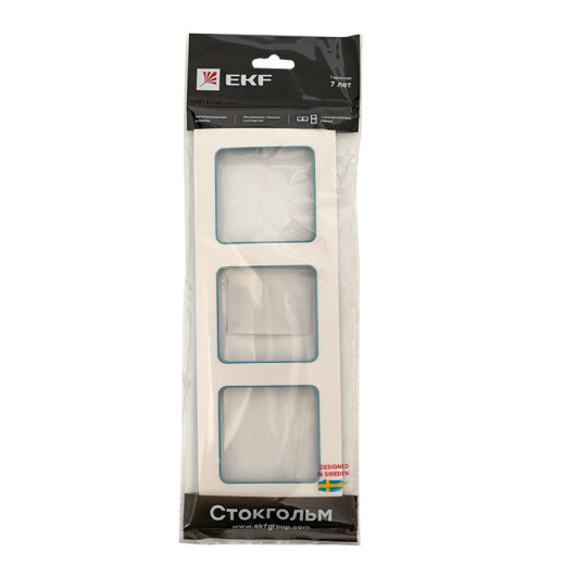 Стокгольм Рамка 3-местная белая с линией цвета синий EKF PROxima