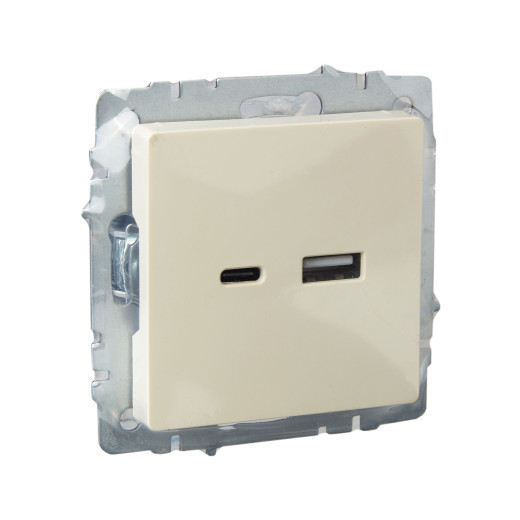 BRITE Роз. USB A+C 18Вт РЮ11-1-БрКр беж. IEK