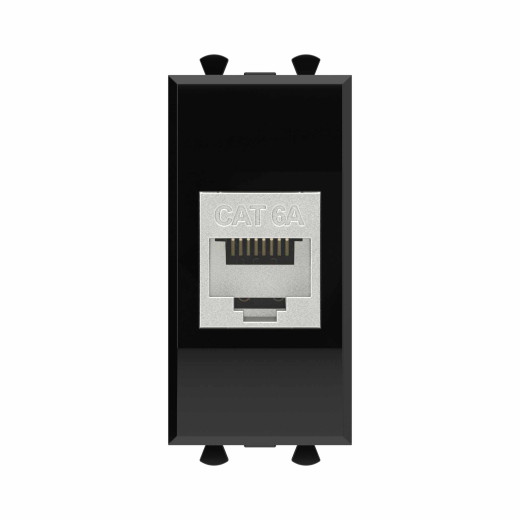 Компьютерная розетка RJ-45 без шторки модульная, кат.6А экранированная, Avanti, черный квадрат, 1 модуль