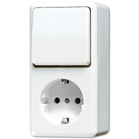JUNG Штепсельная розетка SCHUKO для накладного монтажа с универсальным выключателем, белая