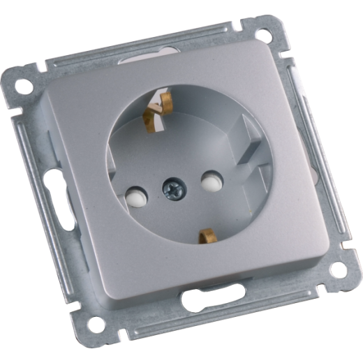РС16-412-06 Розетка скрытой установки, одноместная, с заземляющим контактом, со шторкой, механизм, цвет серебро