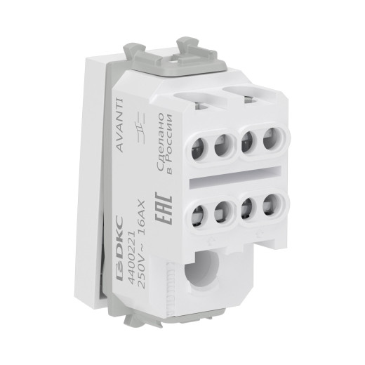 Выключатель двухполюсный одноклавишный модульный, Avanti, белое облако, 1 модуль