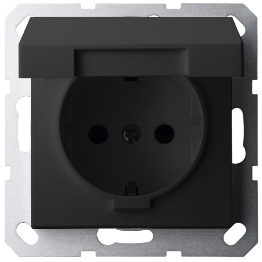 G Черный матовый Розетка с/з со шторками с крышкой 16A 250V~