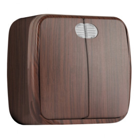 EKF Basic Минск Темное дерево Выключатель 2-кл с индикатором,10А, ОП.