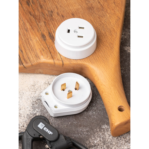 Разъем РШ-ВШ 32А 250В 2P+PE (ОУ) пластиковый бел. EKF PROxima