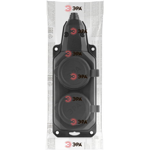 Колодка ЭРА K-2e-B-IP44 каучуковая с заземлением 2 розетки 16A IP44 черная