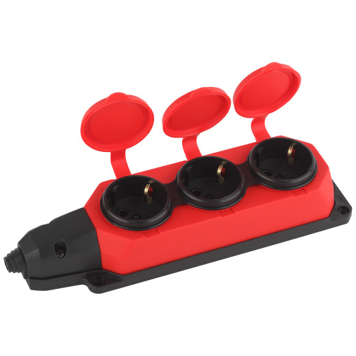 Колодка ЭРА K-3e-RED-IP44 каучуковая с заземлением 3 розетки 16A IP44 красная