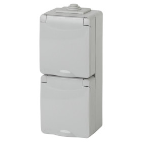 ЭРА Розетка Эксперт 11-2607-03 2х2P+E верт. IP65 16A-250В ОУ серый