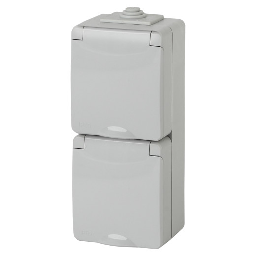 Розетка ЭРА Эксперт 11-2607-03 2х2P+E верт. IP65 16A-250В ОУ серый