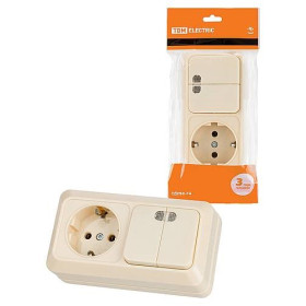 TDM Блок комбинированный выключатель 2-кл. 10А с подсветкой + розетка 2П+З 16А 250В БКВР IP20 сл. кость 