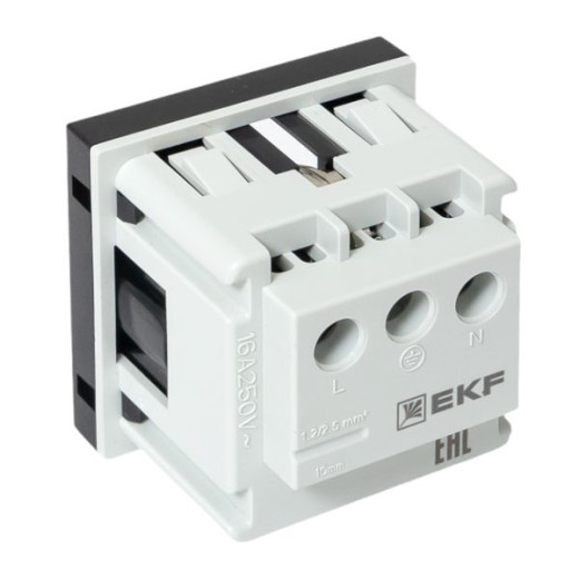 Розетка 45x45 с зазем., с защ. шторками, 90 градусов, черная, матовая EKF