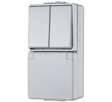 JUNG Штепсельная розетка SCHUKO для накладного монтажа с сдвоенным выключателем IP44