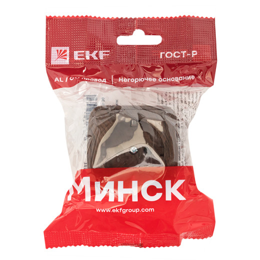 Розетка 1-местная ОП Минск 16А с заземлением тёмное дерево EKF