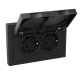 Механизм розетки двойной, 16А, IP44, с заземлением, со шторками, с рамкой, с крышками, чёрный Эпика EKF