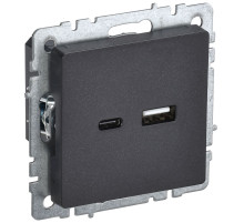 IEK BRITE BASE Черный Розетка USB A+C 18Вт РЮ11-1-БрЧ