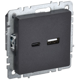 IEK BRITE BASE Черный Розетка USB A+C 18Вт РЮ11-1-БрЧ