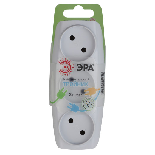 Разветвитель электрический ЭРА SP-3-W на 3 розетки без заземления 16А белый