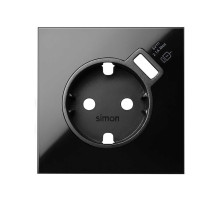 Simon 100 Черный глянец Накладка розетки Schuko с з/у USB SmartCharge