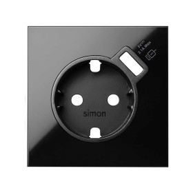 Simon 100 Черный глянец Накладка розетки Schuko с з/у USB SmartCharge