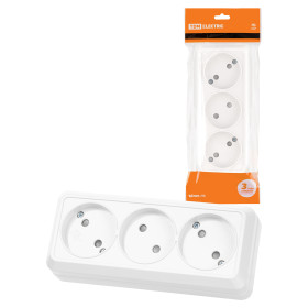 TDM Розетка 3-х местная горизонтальная 2П открытой установки IP20 10A с з/ш белая 