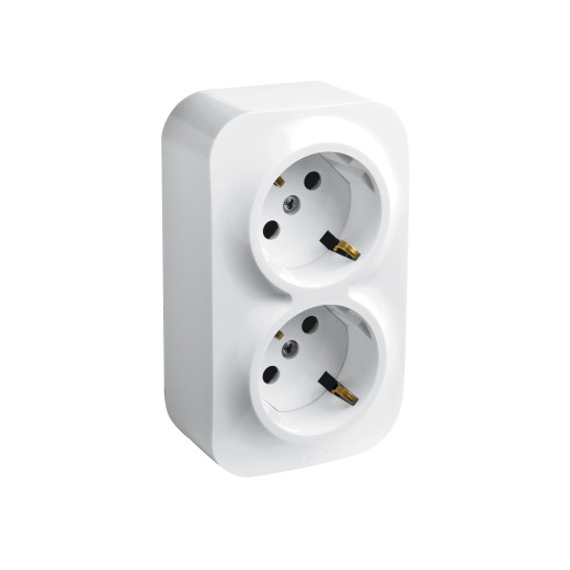 Розеточный блок двойной с заземлением - Legrand Quteo - с предварительным подключением со шторками IP20 16А 250В винтовые зажимы накладной монтаж - белый
