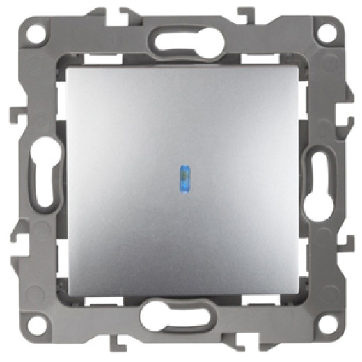 12-1102-03 ЭРА Выключатель с подсветкой, 10АХ-250В, IP20, Эра12, алюминий (10/100/3200)