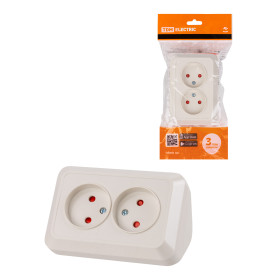 TDM Розетка угловая двойная 2П открытой установки с з/ш IP20 250В 10А сл. кость 