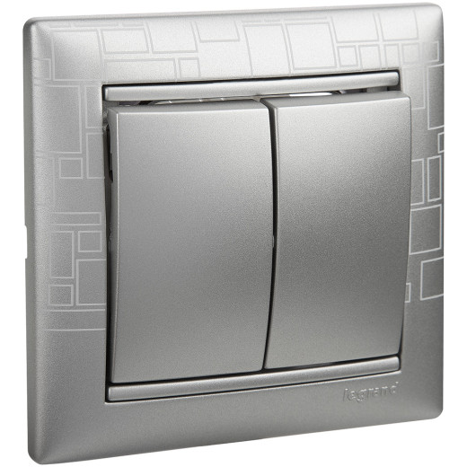 Выключатель двухклавишный - Legrand Valena - 10А 250В схема 5 безвинтовые зажимы - алюминий