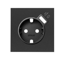Simon 100 Черный матовый Накладка розетки Schuko с з/у USB SmartCharge