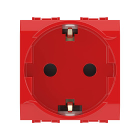 DKC Brava Электрическая розетка, с заземлением, со шторками, красная, 2 мод.