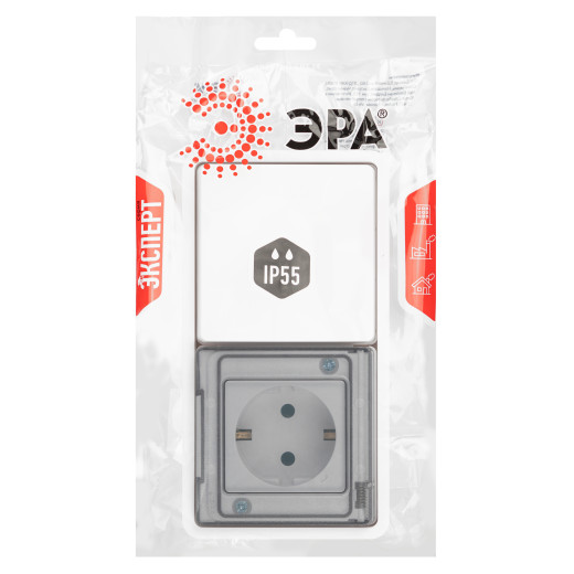 Блок розетка с выключателем ЭРА Эксперт 11-7521-01 IP55 16A-10AX-250В горизонт. СУ белый